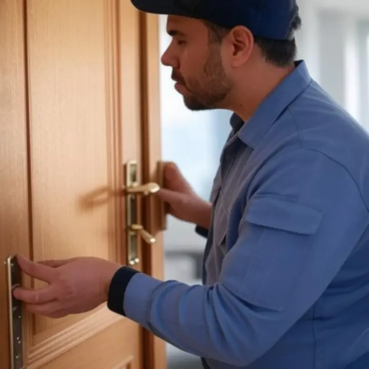 Szakember prémium bejárati ajtót telepít, precíz műszaki beállításokat végezve