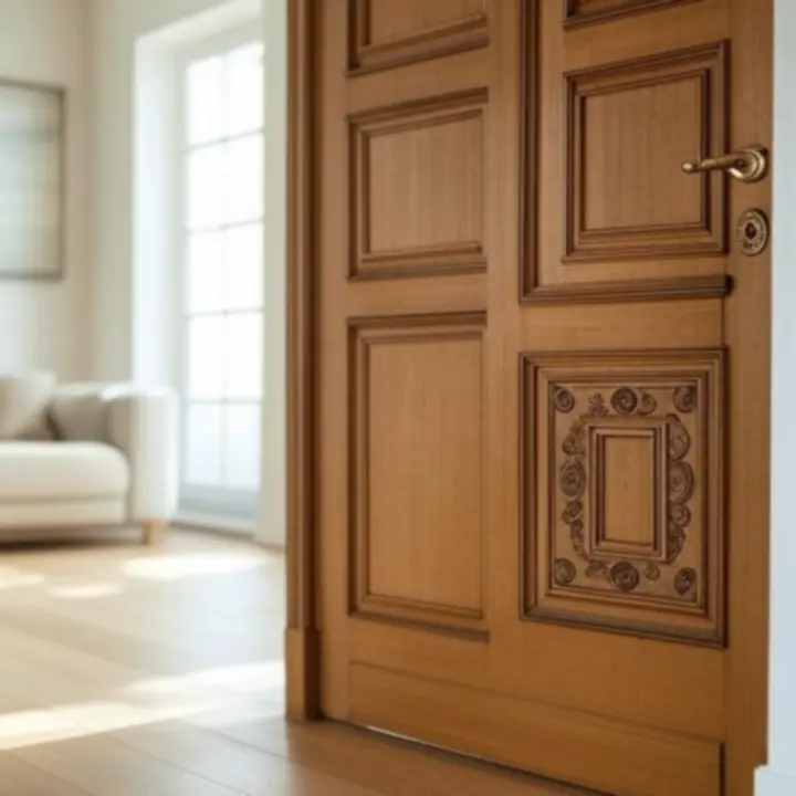 Modern, prémium bejárati ajtó minimalista folyosói környezetben