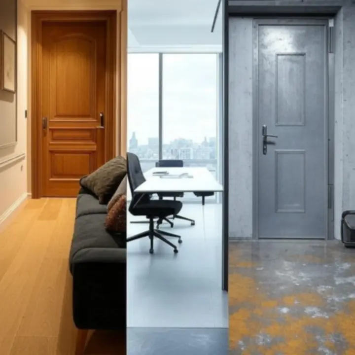 Különböző ajtótípusok lakó-, iroda- és ipari környezetben