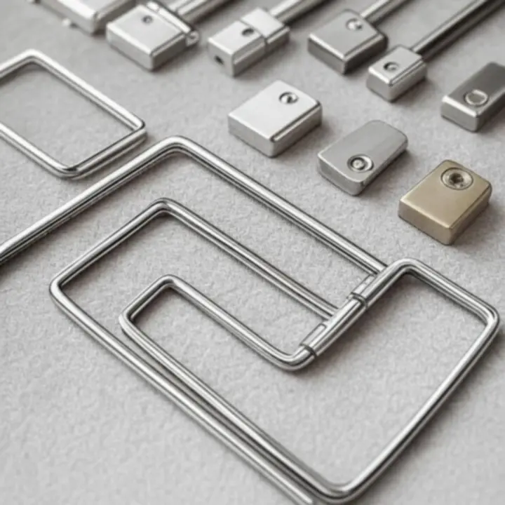 Minimalista ajtókilincsek, zsanérok és zárak modern, neutrális felületen